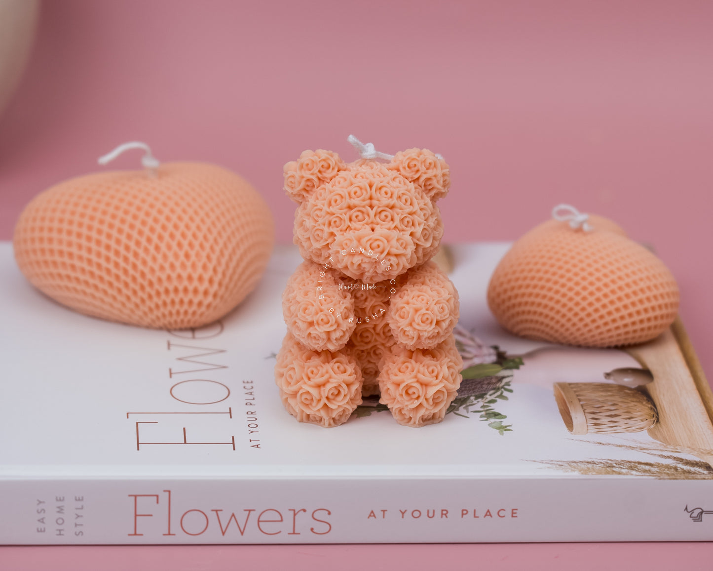 Standing Rose Teddy Bear Candle, handmade candle, view 5