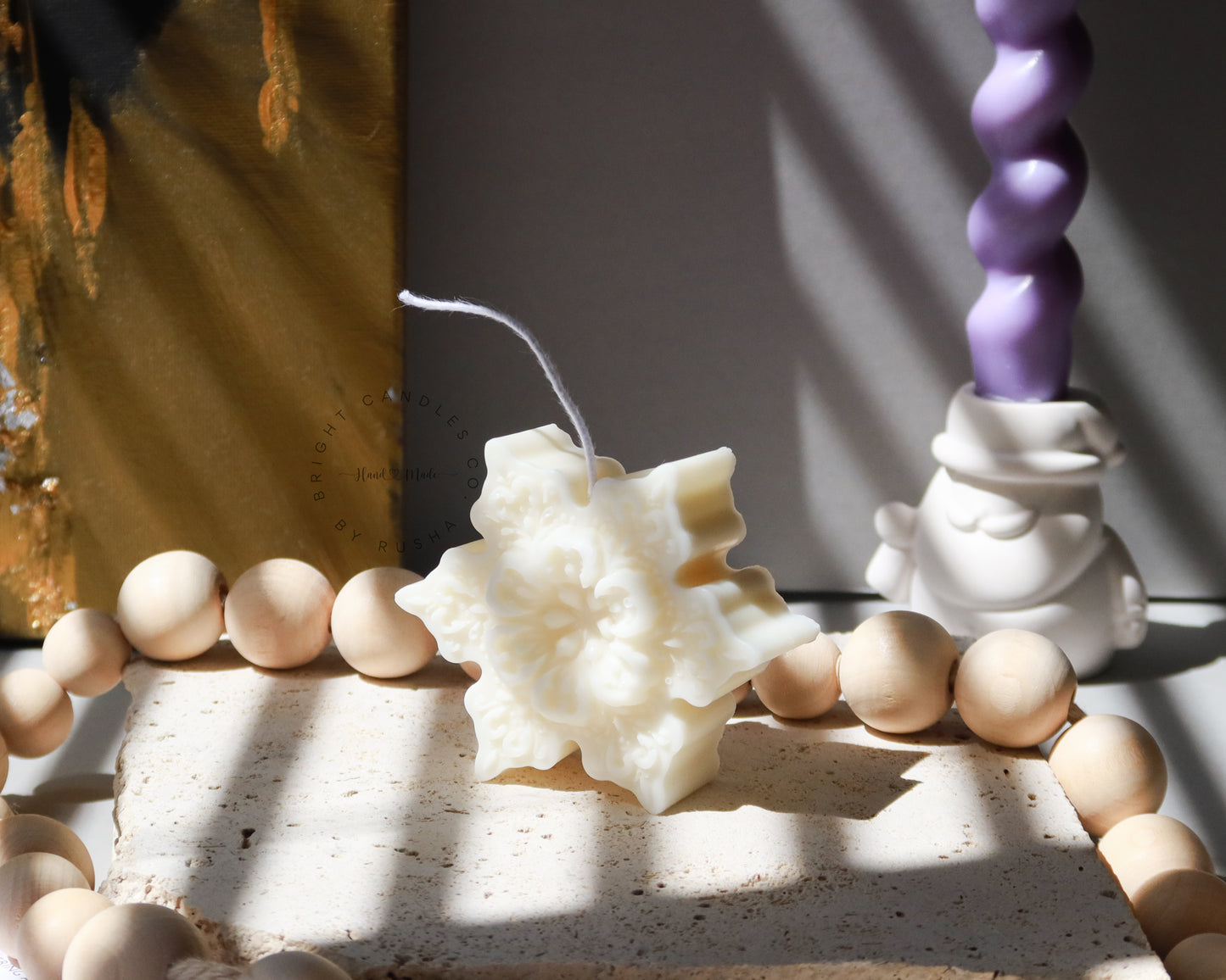 Snowflake Christmas candle, handmade coconut-soy wax decor