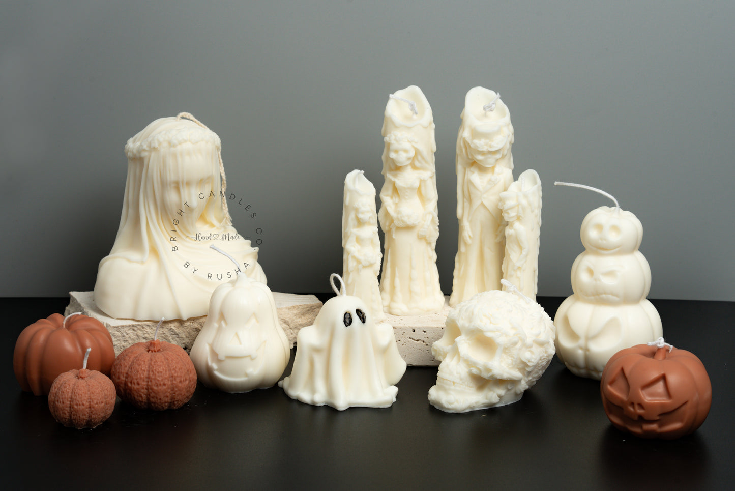 Skeleton bride and groom Halloween candles, handmade coconut-soy wax decor (photo 2)