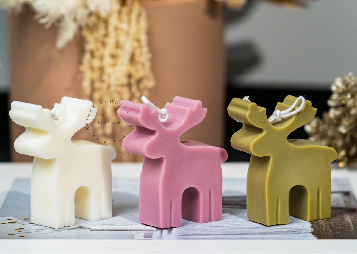 Small standing reindeer Christmas candle, handmade coconut-soy wax decor