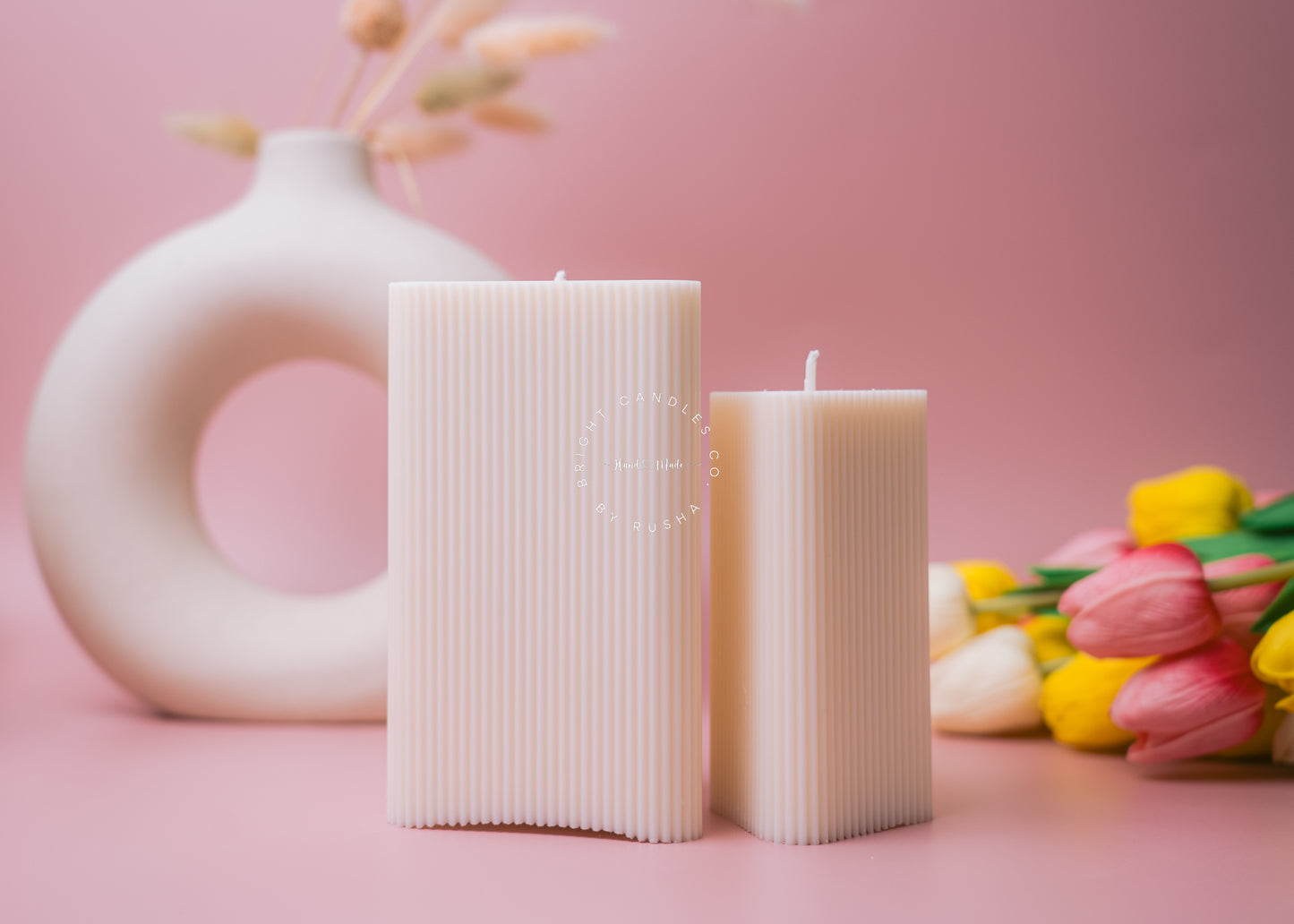 Triangular Prism Ribbed Pillar Candle