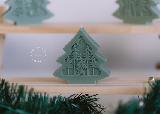 Santa Christmas Tree Scene Candle | Handmade Soy Wax Holiday Candle | Intricate Forest Design | Festive Christmas Decor